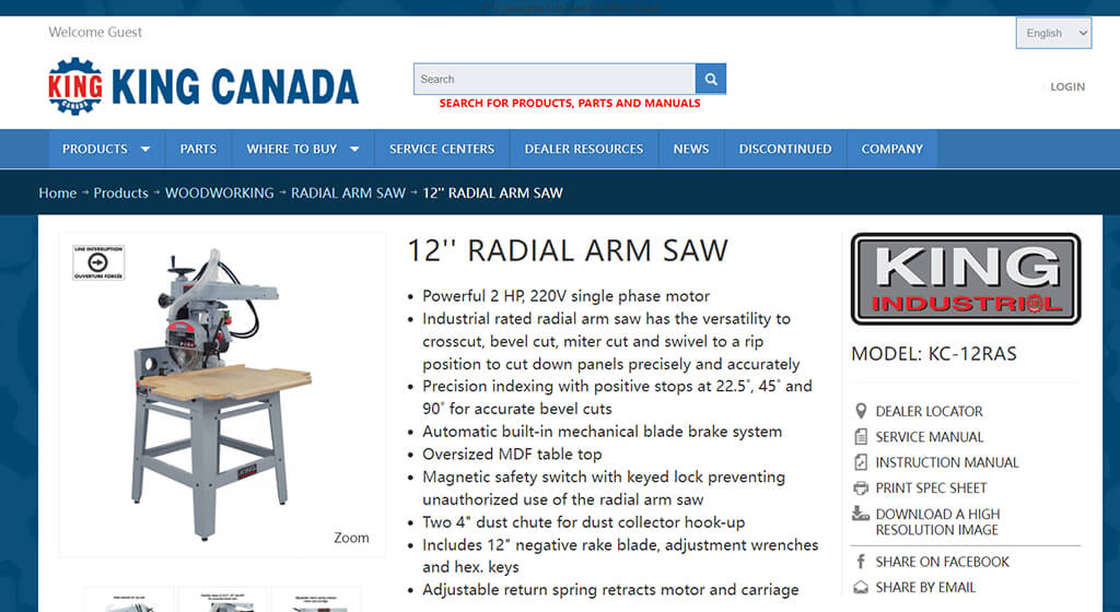 Kingcanada 12″ Radial Arm Saw